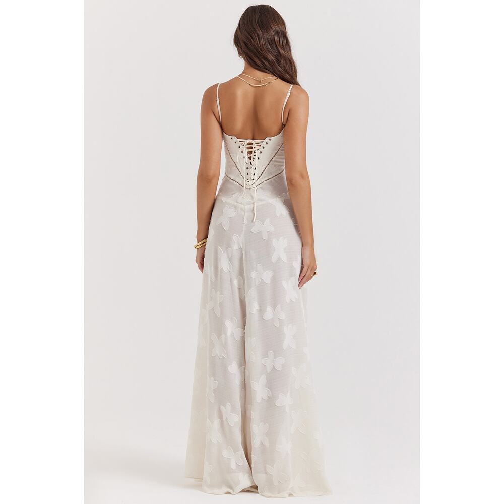 House of CB Seren Vintage Cream Floral Lace Back Maxi Dress - Picture 6 of 9
